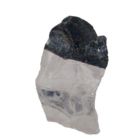 Black TIpped Layered Clear Glass Slag Glass Cullet Pendant Glass Stone #SM2315 - Picture 1 of 5